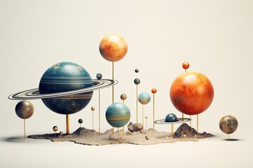 Wall Mural - planetary system 3d illustration of planets, in the style of colorful biomorphic forms planet and so