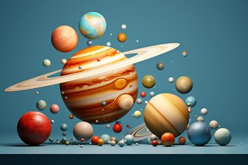 Wall Mural - planetary system 3d illustration of planets, in the style of colorful biomorphic forms planet and so