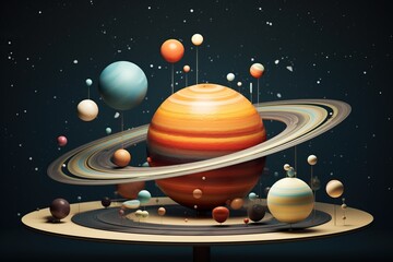 Wall Mural - planetary system 3d illustration of planets, in the style of colorful biomorphic forms planet and so