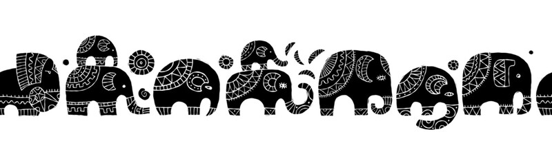 Poster - Elephant family, ethnic ornament. Seamless pattern for your design