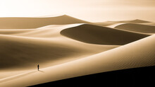Minimalist Image Of A Person Walking In A Desert With Sand Dunes A Person In A Robe On A Smooth AI Generative