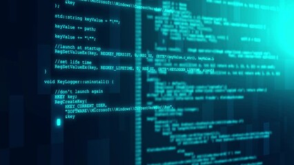 Abstract System information code on screen. background program modules cyberspace. programming, coding web development. Big Data Array screen terminal. security hacking code data flow virtual space