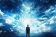 © Faith Stock - Faith. Heavenly background. Man looking at the heavens