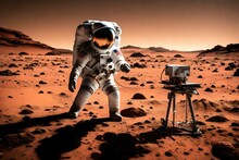 Astronaut On The Planet Mars High Quality Photo
