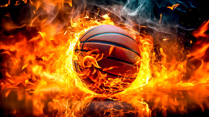 Wall Mural - basketball ball, fire flames, energy and power, made with Generative AI