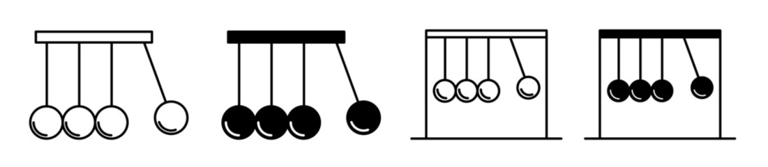 Wall Mural - physics pendulum icon set. newton momentum gravity ball vector symbol.