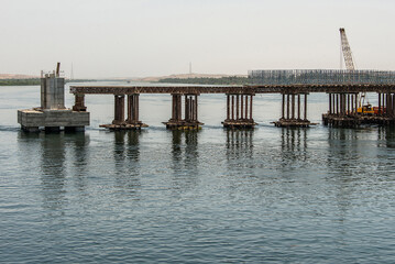 Wall Mural - Build of new Nile river Bridge after Luxor in direction Assuan during boat cruise construction site