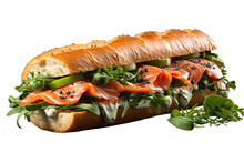 Salmon Sandwich Isolated On A Transparent Background