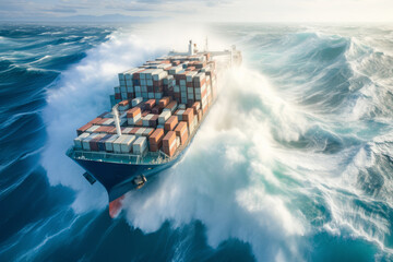 amidst a raging storm, a resilient shipping vessel sails bravely through the vast expanse of the oce