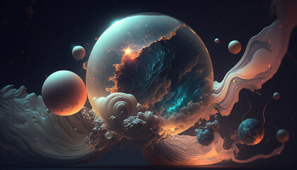the universe is placed in a bursting bubble, creative concept