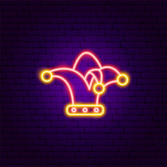 Poster - Harlequin Hat Neon Sign. Vector Illustration of Entertainment Festival Glowing Symbol.