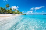 Fototapeta Do akwarium - Pristine White Sandy Beach Lined with Palm Trees, Generative AI
