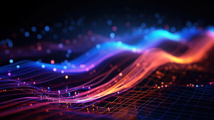 Technology abstract background. Digital line dot and colorful bokeh. Graphic design. Generative ai