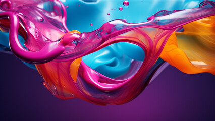 Wall Mural - Blue Yellow Pink Wavy Splash Colorful Liquid Background