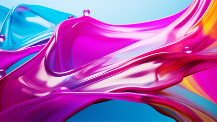 Wall Mural - Blue Yellow Pink Wavy Splash Colorful Liquid Background