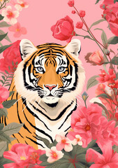 Poster - tiger with flowers