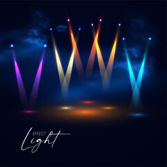 Wall Mural - Show light. Colorful spotlights with fay. Transparent light effect.