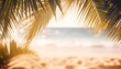Tropischer Strand mit Palmenblättern (KI-/AI-generiert)