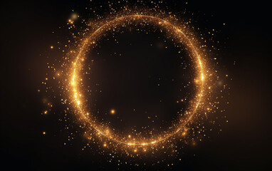 Golden glitter sparkle particle circular frame background