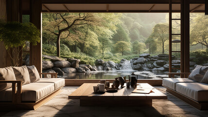 Wall Mural - Living room features a Japanese style dÃ©cor