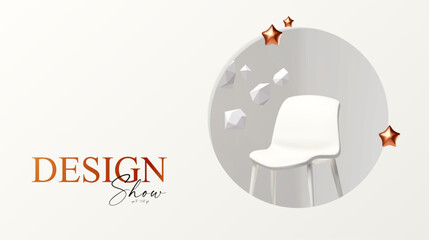 Wall Mural - 3d realistic product display design template. white scene with chair podium. elegant vector platform