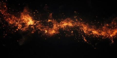 Fire embers particles over black background. Fire sparks background. Abstract dark glitter fire particles lights, generative ai