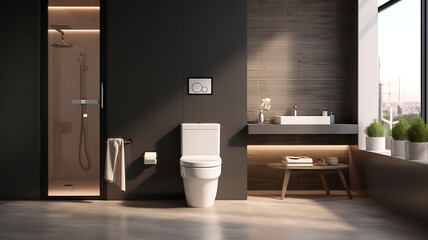 modern bathroom with a toilet bowl as part of its interior