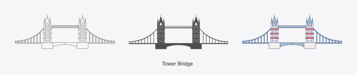 Tower Bridge in London icon in different style vector illustration. Tower Bridge vector icons designed filled, outline, line and stroke style for mobile concept and web design. 