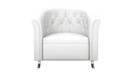 Comfortable white classic armchair, on elegant silver legs, highlighted on a white background