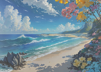 Wall Mural - View of the sea on the beach during the day , ai generated 
