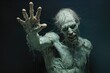 Scary halloween zombie on dark background. Horror illustration