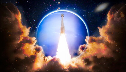 Wall Mural - dark space shuttle launch in the clouds with stars on background.spaceship flight. elements of this 