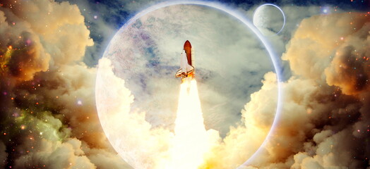 Wall Mural - spaceship begins the mission. new ship flies to another planet. elements of this image furnished by 