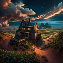Time Concept. Original Digital Artwork Of A Dreamy Surreal Landscape. Digital Illustration. CG Artwork Background