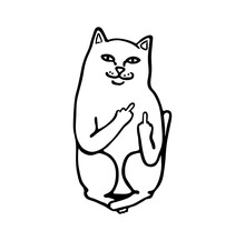 Vector Isolated Cute Cartoon Funny White Cat Showing Two Middle Fingers Fuck Ripndip Brand Print Colorless Black And White Easy Doodle Drawing