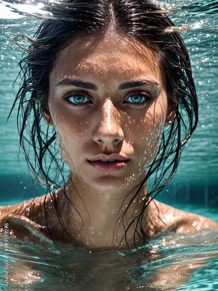 Beautiful naked woman swimming in the ocean Stock Photo Adobe Stock