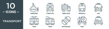 Transport Outline Icon Set Includes Thin Line Submarine, Streetcar, Ambulance, Monorail, Van, Tram, Tram Icons For Report, Presentation, Diagram, Web Design