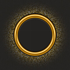 Wall Mural - gold ring on golden abstract glittering halftone black background vector illustration. 3d realistic 