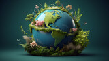 Fototapeta Natura - World environment and earth day concept with globe, nature and eco friendly environment. Ai generated.