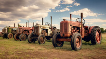Old Rusty Tractor In Field Agriculture Vintage Wallpaper