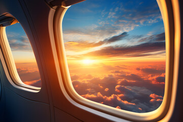 Wall Mural - beautiful sunset view from airplane window