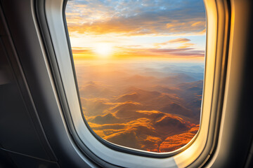 Wall Mural - amazing sunset view from airplane window with clouds