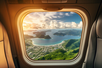 Wall Mural - dam nature view from airplane window ai generated art 