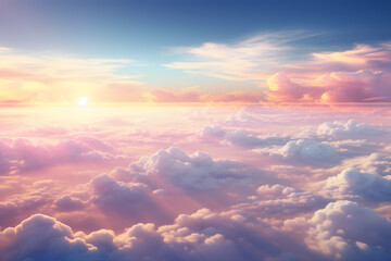 Wall Mural - pink pastel colour sunset over the clouds ai generated art