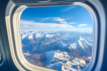 Wall Mural - daytime view of mountains from above from airplane window ai generated art