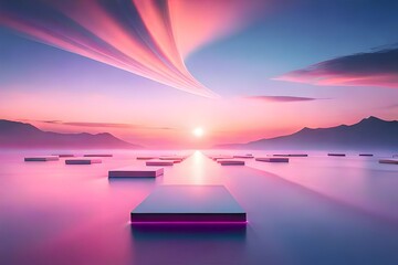 Wall Mural - 3d render of a sunrise over a lake