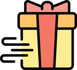 Sticker - Xmas gift box icon outline vector. Birthday present. Xmas surprise color flat