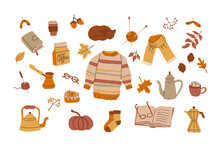Fall Doodles Set In Cosy Vintage Style.