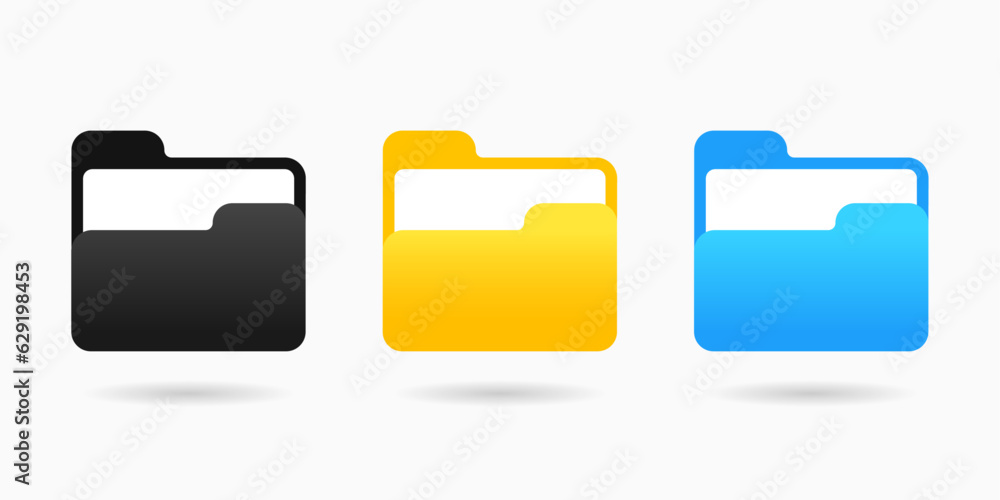 Folder vector icon set. Open folder icon. Documents icons on white background, vector illustration