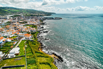 Wall Mural - Drone point of view of Ribeira Grande townscape. Azores